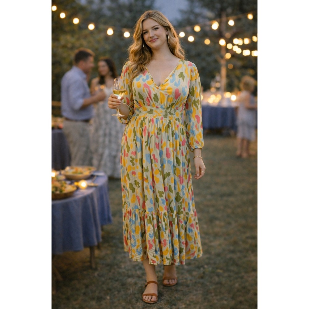 Boho Wedding Vacation Career Green Summer Beach L Maxi Dress Flowy Soft Artsy